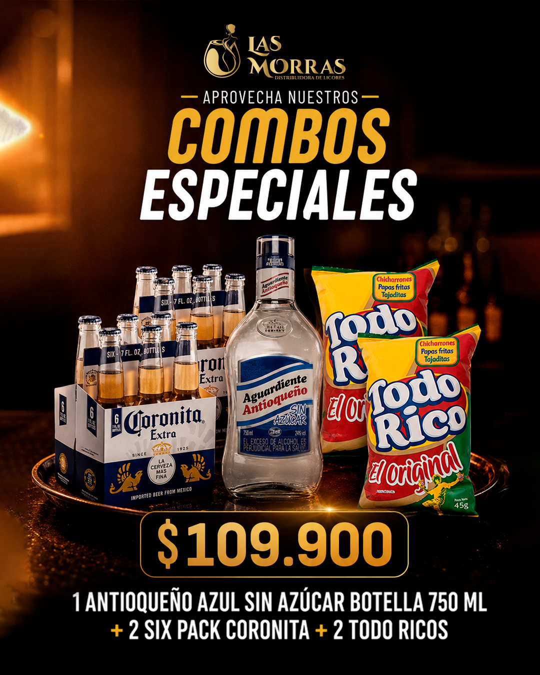 Combo Especial: Antioqueño Azul, Coronita y Todo Rico