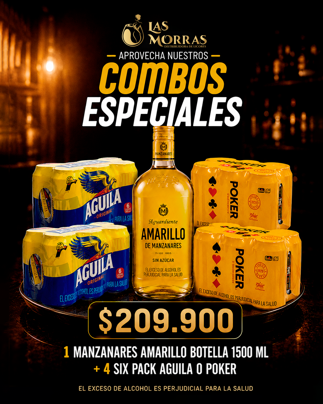 Combo Especial: Manzanares Amarillo 1500 ml con Águila o Poker